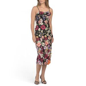ENDLESS ROSE Black Floral Embroidered Midi Dress